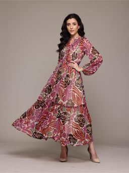 Label Ritu Kumar - Multi Color Felix Long Dress with Camisole (Set of 2)