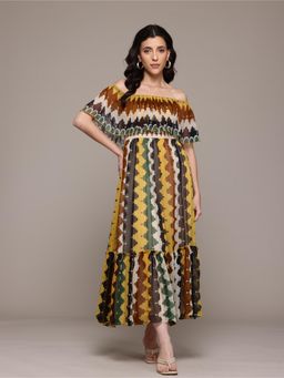 Label Ritu Kumar - Multi Color Auriane Off-Shoulder Long Dress