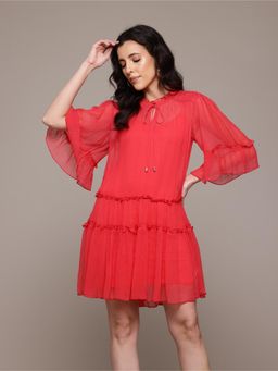 Label Ritu Kumar - Red Priscilla Short Dress with Camisole (Set of 2)