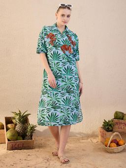 Uptownie - Women Blue Cotton Printed Dress
