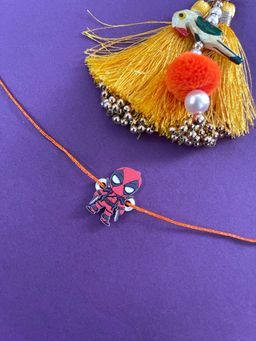 Digital Dress Room - Fancy Designer Deadpool Cartoon Rakhi Orange Thread Rakhi for Small Brother