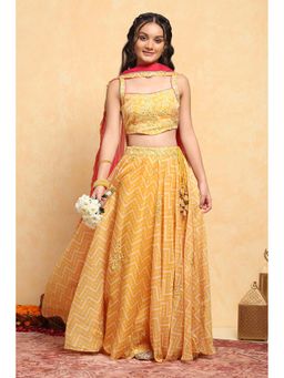 Biba - Girls Yellow Polyester Lehenga with Choli & Dupatta