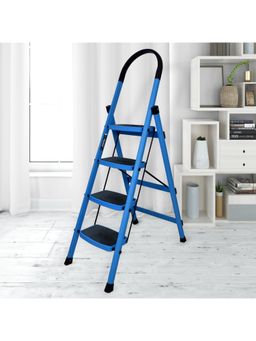 Plantex - Premium Steel Foldable 4-Step Wide Anti Skid ladder-Cobalt Blue & Black