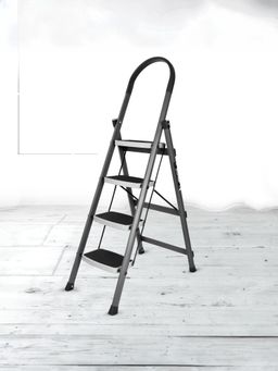 Plantex - Ladder For Home-Foldable Steel 4 Step Ladder-Wide Anti Skid Grey & White
