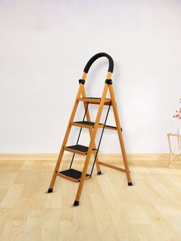 Plantex - Premium Gi Steel Foldable 4-Step Wide Anti Slip Ladder-Yellow & Black