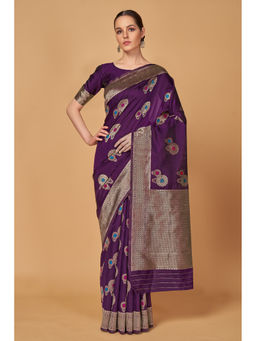 Monjolika Fashion - Weaving Purple Silk Classic Designer Saree with Unstitched Blouse (Set of 2)