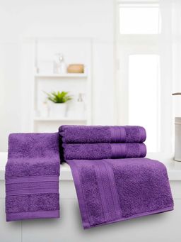 MYTRIDENT - Purple Soft Comfort Air Rich Hand Towels (Pack Of 4)