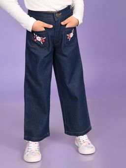 Superminis - Girls Straight Fit Stretchable Denim Mid Rise Navy Blue Jeans