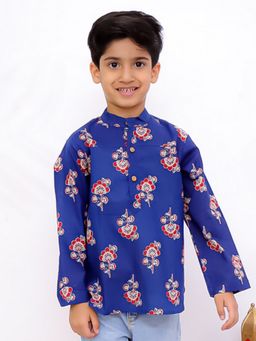 Superminis - Boys Cotton Regular Fit Printed Blue Kurta