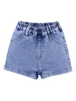 Superminis - Girls Solid Print Folded-Bottom Style Denim Blue Shorts
