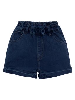 Superminis - Girls Solid Print Folded-Bottom Style Denim Navy Blue Shorts