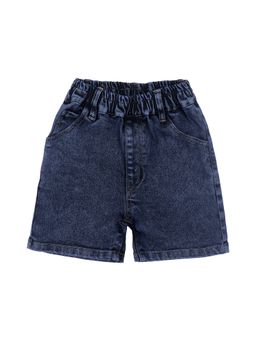 Superminis - Girls Solid Print Folded-Bottom Style Denim Blue Shorts