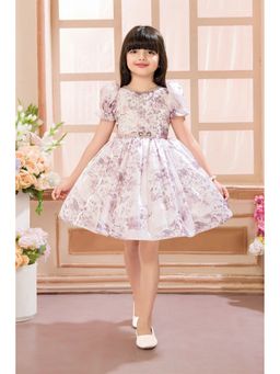 Lagorii - Floral Pearl Neckline Purple Frock
