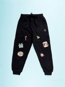KiddoPanti - Boys Solid Fleece Jogger Black Joggers