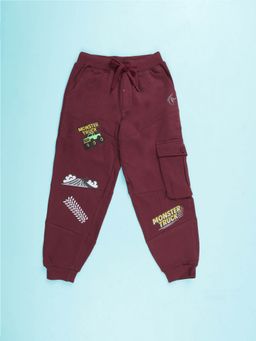 KiddoPanti - Boys Fleece Cut and Sew Cargo Maroon Joggers