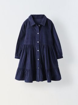 Spunkies - Girls Cotton Full Sleeve Navy Blue Dress