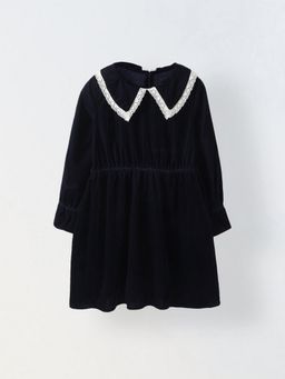 Spunkies - Girls Cotton Full Sleeve Navy Blue Dress