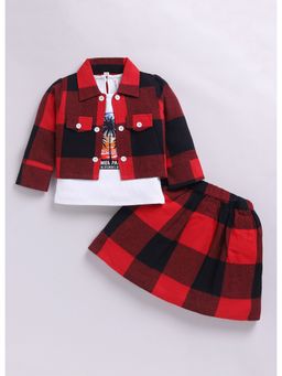 Toonyport - Girls Cotton Printed Red Skirt with Top