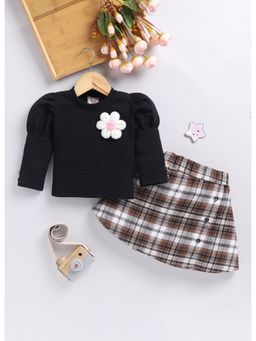 Toonyport - Girls Cotton Printed Black Skirt with Top