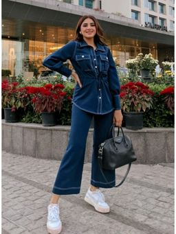 Label Deepika Nagpal - Midnight Blue Shirt With Flap Pockets And Pants (Set of 2)