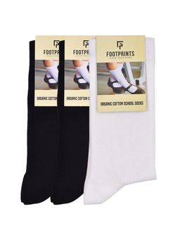 Footprints - Cotton Kids School Socks - Black & White (Pack of 3)