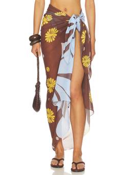 Cala de la Cruz - Luana Women's Lightweight Sheer Floral Sarong Scarf Brown