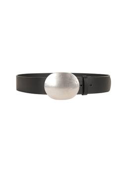 NILI LOTAN - Cowhide Women's Adjustable Oval Buckle Leather Belt Black