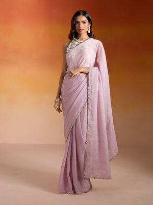 Buy Gajra Gang B-Desi Divas Pink Organza Mirror Embellished Saree Online