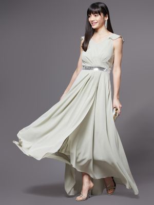 Miss Chase Women's Floral Maxi Dress With Lace Overlay - Sweetheart Neck, 3/4 Sleeves & Side Pockets