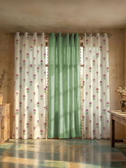 Urban Space - Aster White & Aura Green Cotton Curtains (Pack of 3)