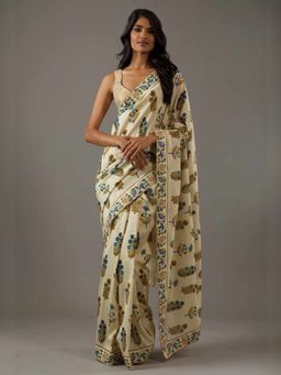 Odette - Women Light Beige Georgette Floral Printed Saree with Unstitched Blouse