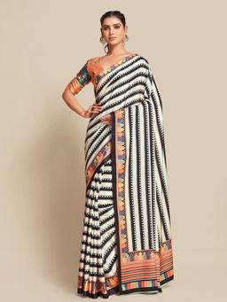 Odette - Women Multi-Color Georgette Stripes Printed Saree with Unstitched Blouse