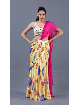 GAGAN VOHRA - Sea Whip Pre-Draped Saree with Stitched Blouse