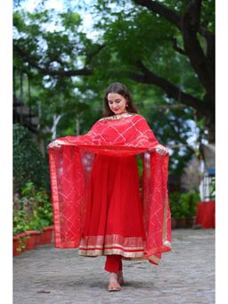 Ensembles - Lasaki Red Anarkali Suit with Pant Dupatta