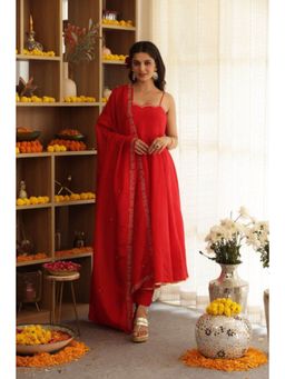 Ensembles - Sada Subhagyawati Bhava Anarkali Suit with Pant Dupatta