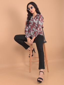 CRIMSOUNE CLUB - Women Multicolor Abstract Print Mandarin Neck Top