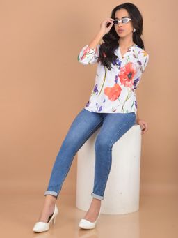 CRIMSOUNE CLUB - Women Multi-Color Floral Print Linen Top