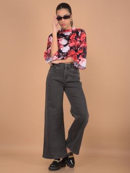 CRIMSOUNE CLUB - Women Red Floral Print Crop Top
