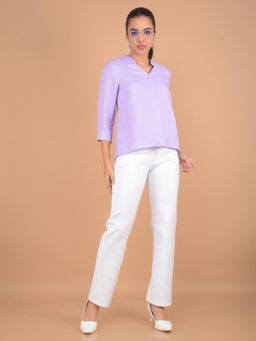 CRIMSOUNE CLUB - Women Purple Mandarin Neck Top
