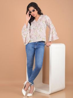 CRIMSOUNE CLUB - Women Pink Floral Print V-Neck Top