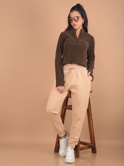 CRIMSOUNE CLUB - Women Brown High Neck Knitted Crop Top