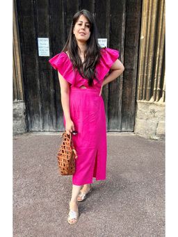 ELAYEE - Flamingo Rose Hot Pink Solid/Plain Midi Dress