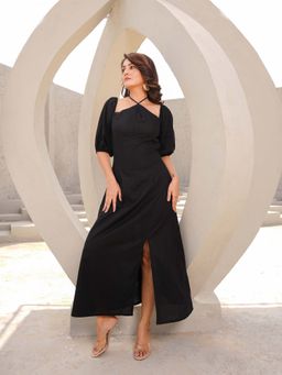 ELAYEE - Black Pearl Solid/Plain Midi Dress