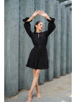 ELAYEE - Black Swan Short Black Solid/Plain Dress with Belt