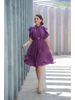 ELAYEE - Plum Pine Short Purple Braided Dress with Belt