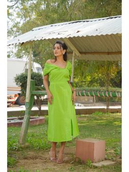 ELAYEE - Glow Eden Green Solid/Plain Midi Dress