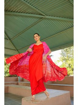 ELAYEE - Rose Charm Red Tie and Dye Maxi Dress with Jacket