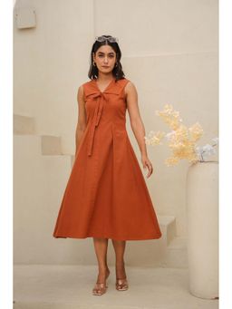 ELAYEE - Anya Brown Solid/Plain Poplin Midi Dress