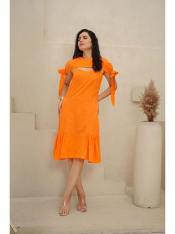 ELAYEE - Flair Bird Orange Solid/Plain Midi Dress