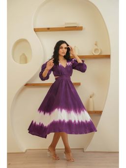 ELAYEE - Vogue Purple Tie and Dye Cotton Midi Dress